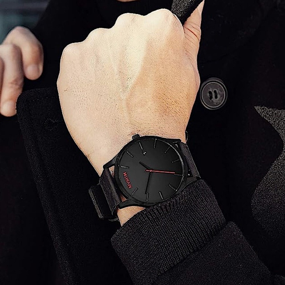 MVMT Classic Black Red Watch Leather Strap OS